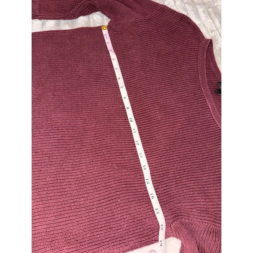 J. Crew Burgundy Round Neck Frayed Cuff Knit Sweater Women's Size S Baggy Grunge